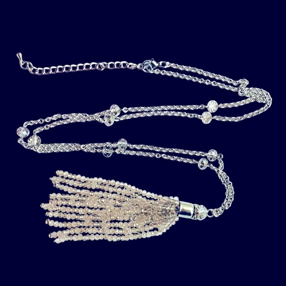 Source Unknown Jewelry - Silver & Sparkling beaded Tassel Necklace